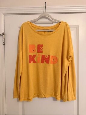 Vintage Canvas Be Kind Oversized Yellow Washed Long Sleeve Graphic Tee NWT